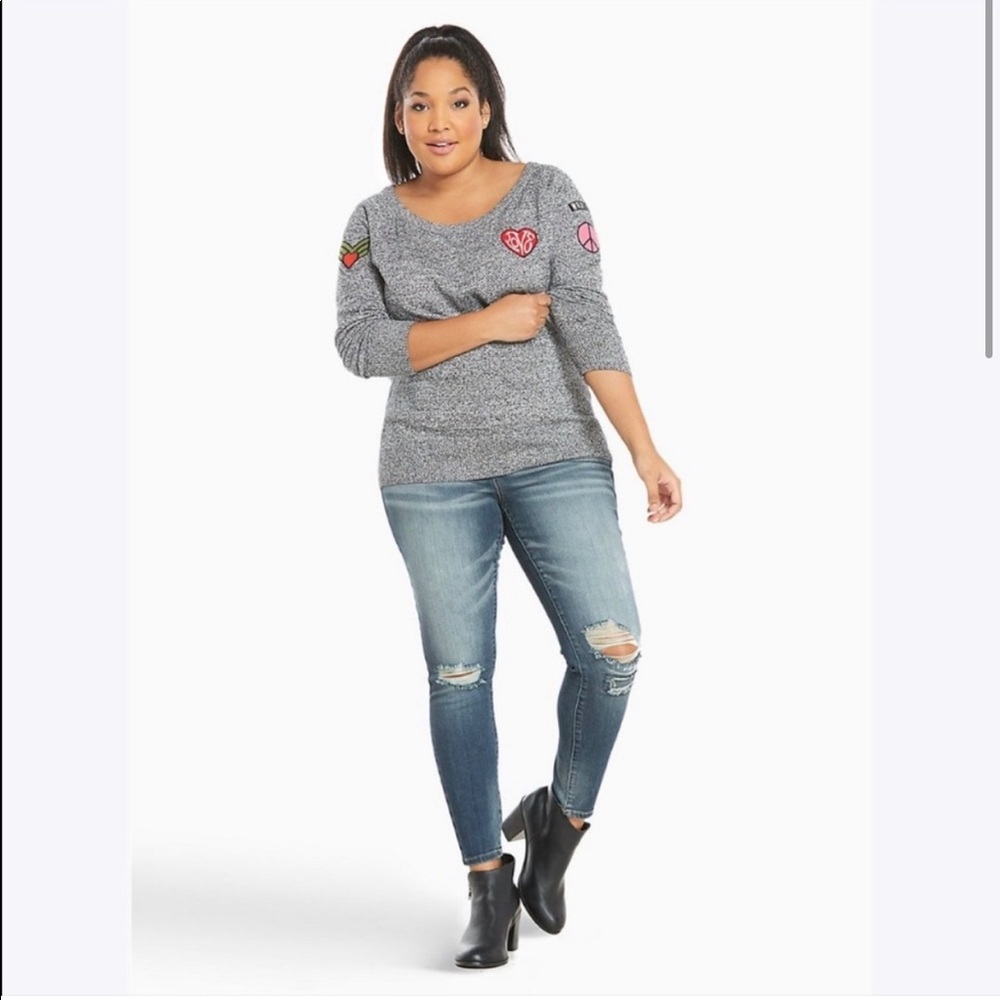 Torrid pullover sweater with patches